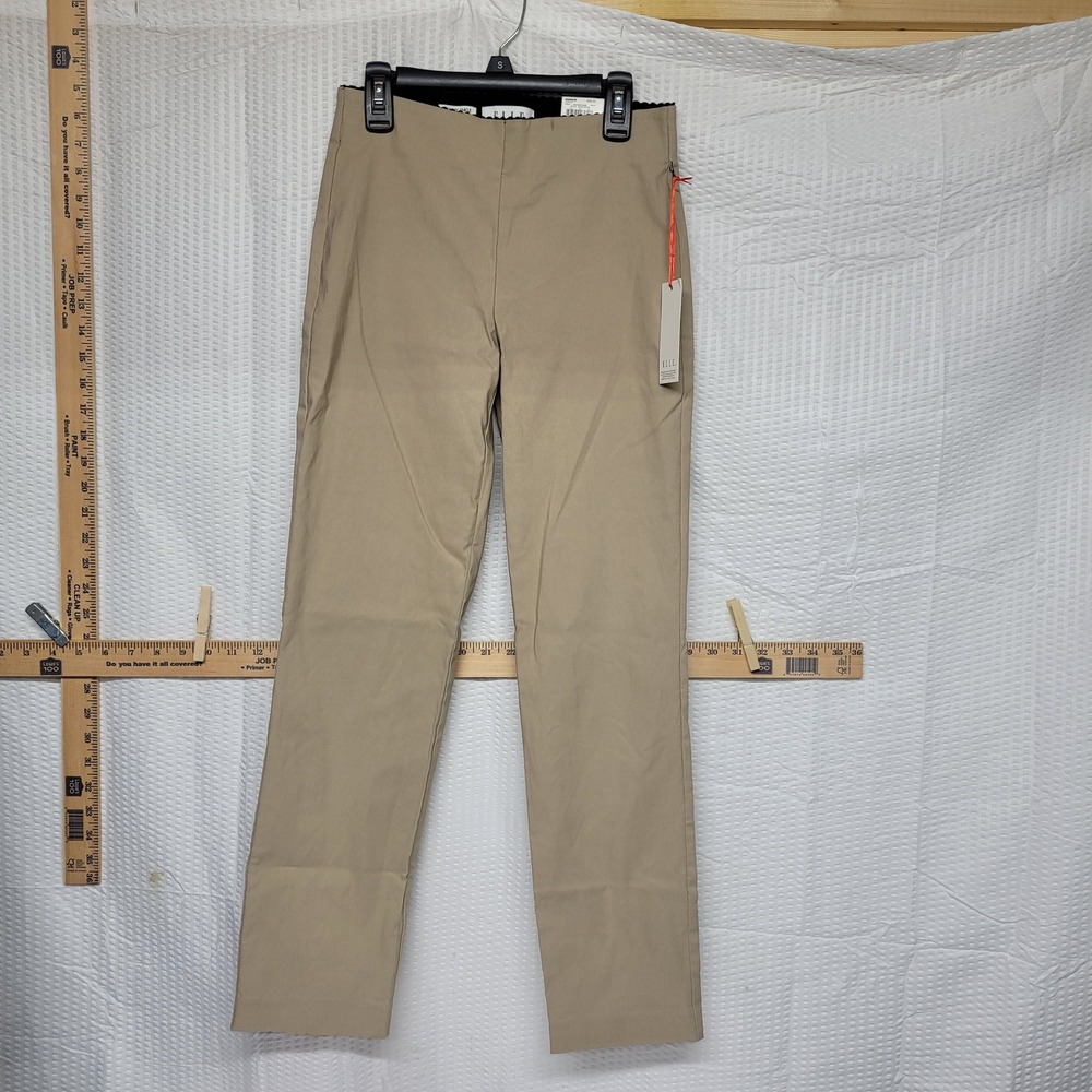 Elle Skinny Ankle Pants Womens XS Tan Sand Scallop Waist Pull On WE83X465RS